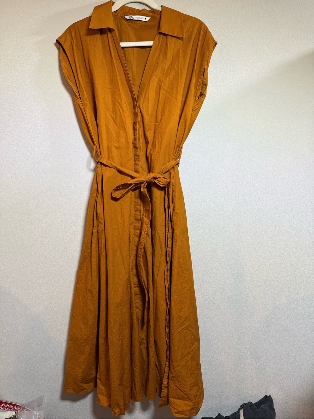 Zara Rust Orange Sleeveless Belted Maxi Dress